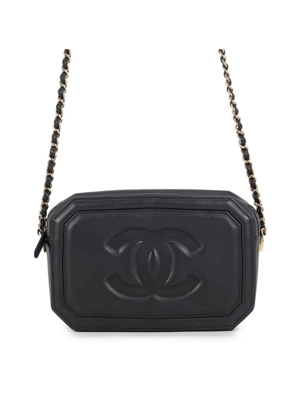 Chanel Chain Shoulder Bag Octagon CC Logo Lambskin Black
